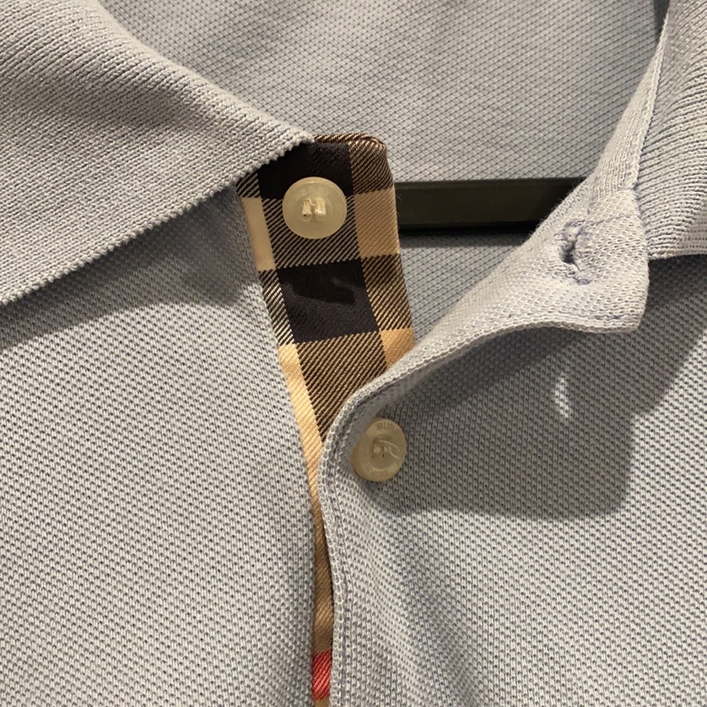 Burberry Light Blue Polo Shirt with Check Trim